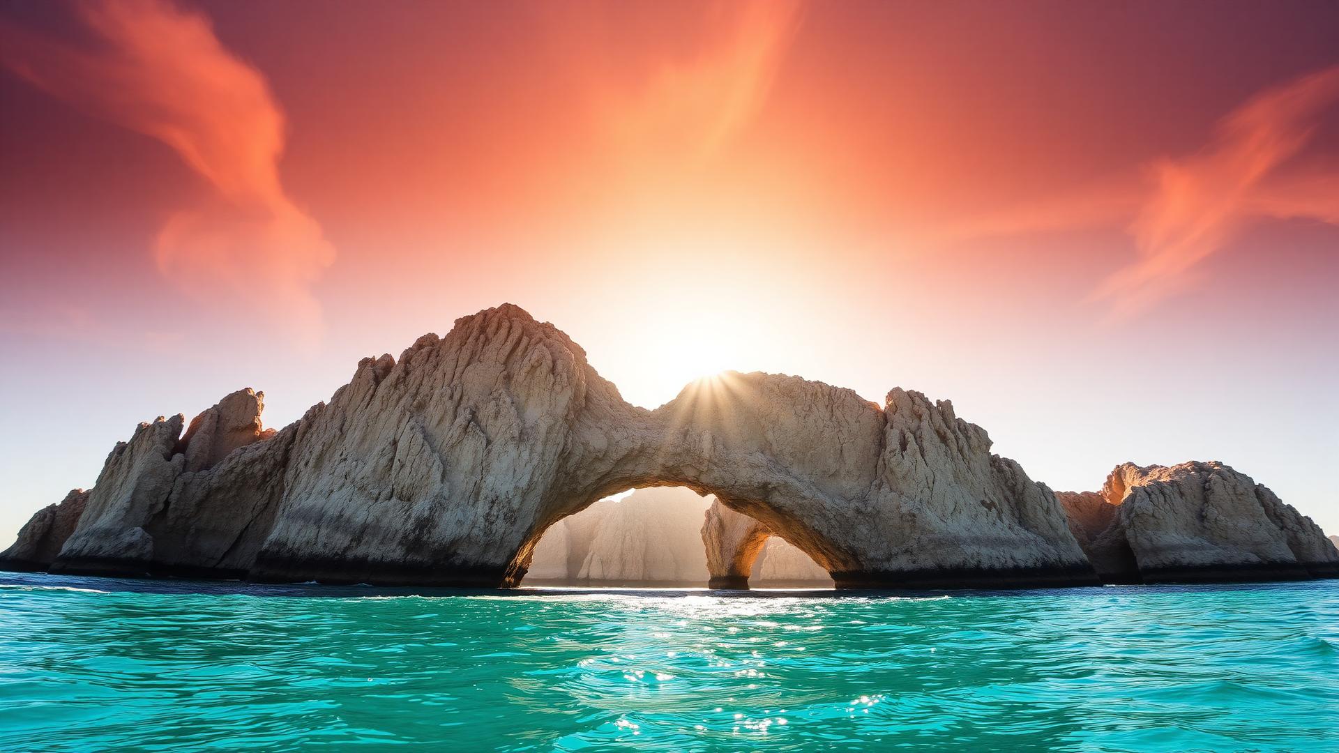 Arco de Los Cabos al atardecer, símbolo de San José del Cabo y Cabo San Lucas